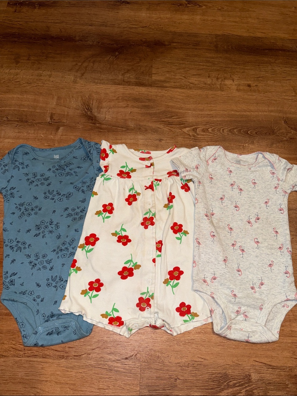 Kids Floral & Flamingo One-Piece Rompers - Blue, Cream, Gray